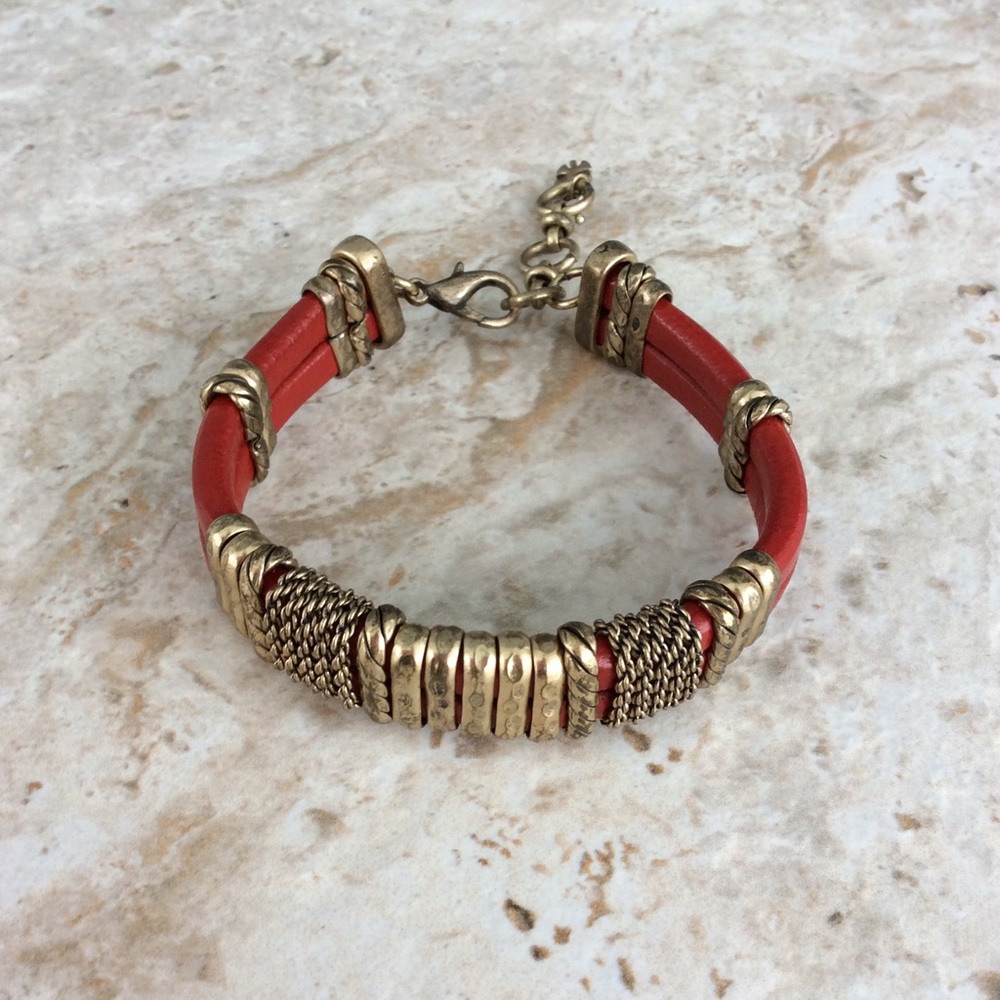 🍀Lucky Brand🍀 Brass Leather Cuff-NWOT